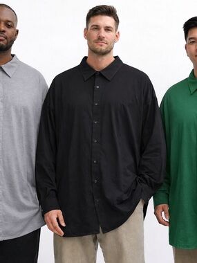 Men’s Big & Tall Button Up Shirt 3-Pack 5XT Black Gray Green Casual Dress